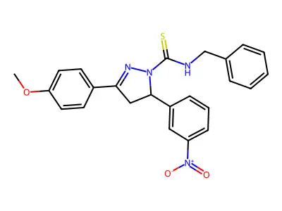 N-benzyl-3-(4-methoxyphenyl)-5-(3-nitrophenyl)-4,5-dihydro-1H-pyrazole-1-carbothioamide structure
