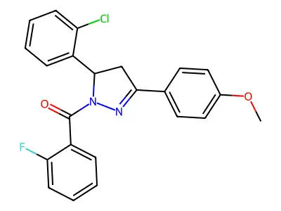 (5-(2-chlorophenyl)-3-(4-methoxyphenyl)-4,5-dihydro-1H-pyrazol-1-yl)(2-fluorophenyl)methanone structure