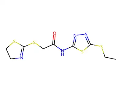2-(4,5-dihydrothiazol-2-ylthio)-N-[5-(ethylthio)-1,3,4-thiadiazol-2-yl]acetamide structure
