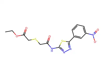ethyl 2-[({[5-(3-nitrophenyl)-1,3,4-thiadiazol-2-yl]carbamoyl}methyl)sulfanyl]acetate structure