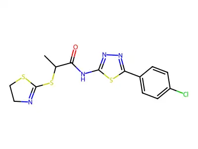 N-[5-(4-chlorophenyl)-1,3,4-thiadiazol-2-yl]-2-(4,5-dihydro-1,3-thiazol-2-ylsulfanyl)propanamide structure