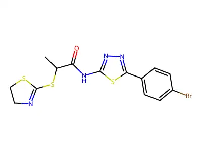 N-[5-(4-bromophenyl)-1,3,4-thiadiazol-2-yl]-2-(4,5-dihydro-1,3-thiazol-2-ylsulfanyl)propanamide structure
