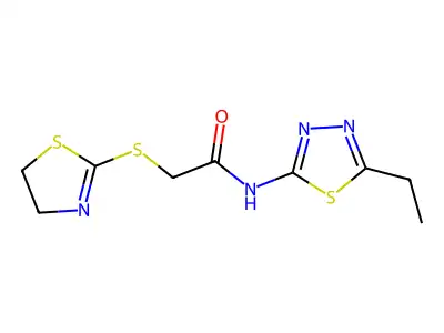 2-(4,5-dihydro-1,3-thiazol-2-ylsulfanyl)-N-(5-ethyl-1,3,4-thiadiazol-2-yl)acetamide structure