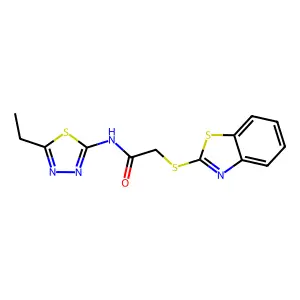 2-(1,3-benzothiazol-2-ylsulfanyl)-N-(5-ethyl-1,3,4-thiadiazol-2-yl)acetamide structure