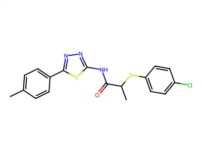 2-((4-chlorophenyl)thio)-N-(5-(p-tolyl)-1,3,4-thiadiazol-2-yl)propanamide structure