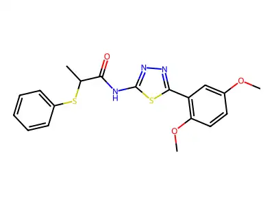 N-[5-(2,5-dimethoxyphenyl)-1,3,4-thiadiazol-2-yl]-2-phenylsulfanylpropanamide structure