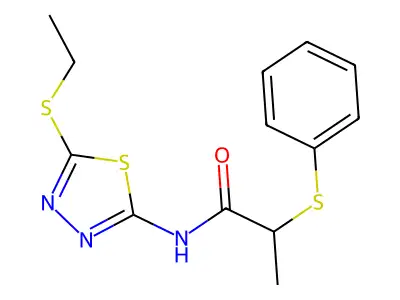 N-[5-(ethylsulfanyl)-1,3,4-thiadiazol-2-yl]-2-(phenylsulfanyl)propanamide structure
