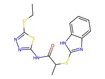 2-((1H-benzo[d]imidazol-2-yl)thio)-N-(5-(ethylthio)-1,3,4-thiadiazol-2-yl)propanamide structure