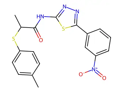 N-(5-(3-nitrophenyl)-1,3,4-thiadiazol-2-yl)-2-(p-tolylthio)propanamide structure