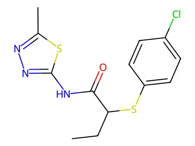 2-(4-chlorophenyl)sulfanyl-N-(5-methyl-1,3,4-thiadiazol-2-yl)butanamide structure