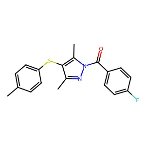 (3,5-dimethyl-4-(p-tolylthio)-1H-pyrazol-1-yl)(4-fluorophenyl)methanone structure