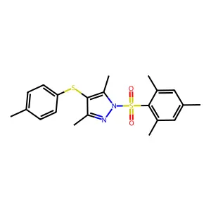 1-(mesitylsulfonyl)-3,5-dimethyl-4-(p-tolylthio)-1H-pyrazole structure