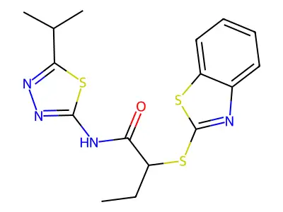 2-(benzo[d]thiazol-2-ylthio)-N-(5-isopropyl-1,3,4-thiadiazol-2-yl)butanamide structure