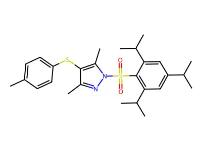 3,5-dimethyl-4-(p-tolylthio)-1-((2,4,6-triisopropylphenyl)sulfonyl)-1H-pyrazole structure