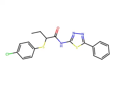 2-((4-chlorophenyl)thio)-N-(5-phenyl-1,3,4-thiadiazol-2-yl)butanamide structure
