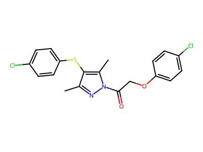 2-(4-chlorophenoxy)-1-{4-[(4-chlorophenyl)sulfanyl]-3,5-dimethyl-1H-pyrazol-1-yl}ethan-1-one structure