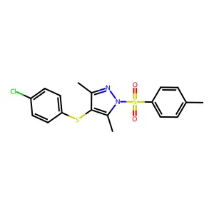 4-((4-chlorophenyl)thio)-3,5-dimethyl-1-tosyl-1H-pyrazole structure
