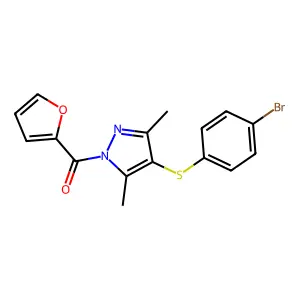 4-[(4-bromophenyl)thio]-1-(2-furoyl)-3,5-dimethyl-1H-pyrazole structure