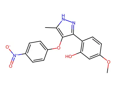5-Methoxy-2-(5-methyl-4-(4-nitrophenoxy)-1H-pyrazol-3-YL)phenol structure