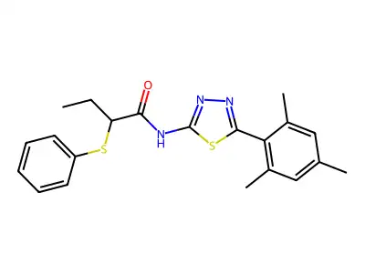 N-(5-mesityl-1,3,4-thiadiazol-2-yl)-2-(phenylthio)butanamide structure