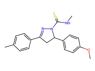3-(4-methoxyphenyl)-N-methyl-5-(4-methylphenyl)-3,4-dihydropyrazole-2-carbothioamide structure