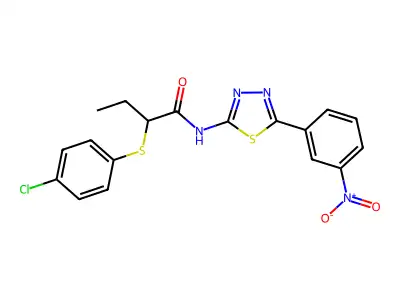 2-((4-chlorophenyl)thio)-N-(5-(3-nitrophenyl)-1,3,4-thiadiazol-2-yl)butanamide structure