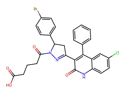 5-(5-(4-bromophenyl)-3-(6-chloro-2-oxo-4-phenyl-1,2-dihydroquinolin-3-yl)-4,5-dihydro-1H-pyrazol-1-yl)-5-oxopentanoic acid structure