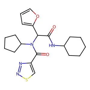 N-[2-(cyclohexylamino)-1-(furan-2-yl)-2-oxoethyl]-N-cyclopentylthiadiazole-4-carboxamide structure