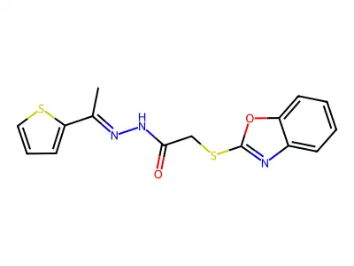 2-(1,3-benzoxazol-2-ylsulfanyl)-N'-[(1Z)-1-(thiophen-2-yl)ethylidene]acetohydrazide structure