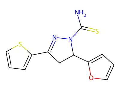5-(furan-2-yl)-3-(thiophen-2-yl)-4,5-dihydro-1H-pyrazole-1-carbothioamide structure