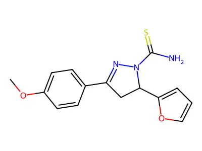 5-(furan-2-yl)-3-(4-methoxyphenyl)-4,5-dihydro-1H-pyrazole-1-carbothioamide structure