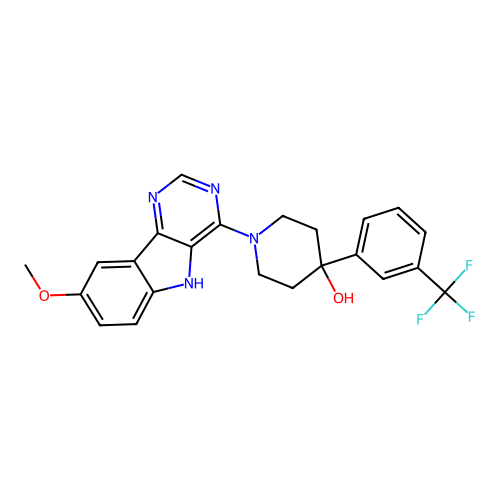 1-(8-methoxy-5H-pyrimido[5,4-b]indol-4-yl)-4-[3-(trifluoromethyl)phenyl]piperidin-4-ol structure