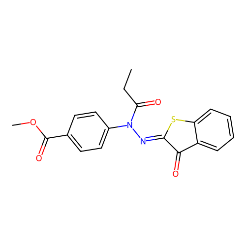 (Z)-methyl 4-(2-(3-oxobenzo[b]thiophen-2(3H)-ylidene)-1-propionylhydrazinyl)benzoate structure