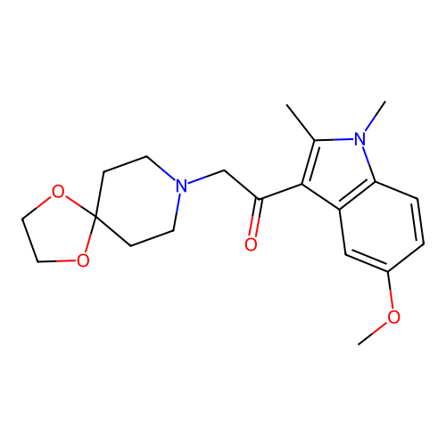 2-(1,4-dioxa-8-azaspiro[4.5]dec-8-yl)-1-(5-methoxy-1,2-dimethyl-1H-indol-3-yl)ethanone structure
