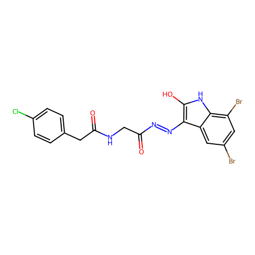 2-(4-chlorophenyl)-N-[[(5,7-dibromo-2-oxo-indol-3-yl)amino]carbamoylmethyl]acetamide structure