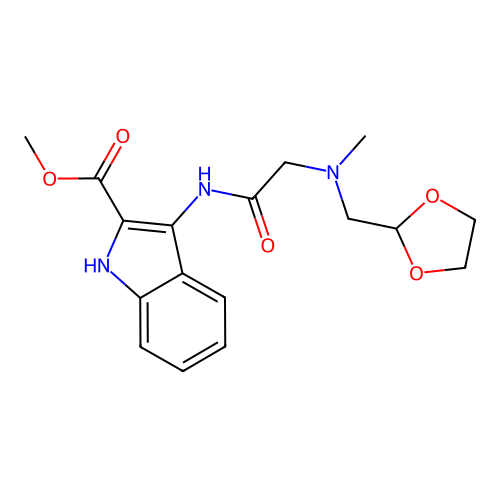 methyl 3-(2-(((1,3-dioxolan-2-yl)methyl)(methyl)amino)acetamido)-1H-indole-2-carboxylate structure