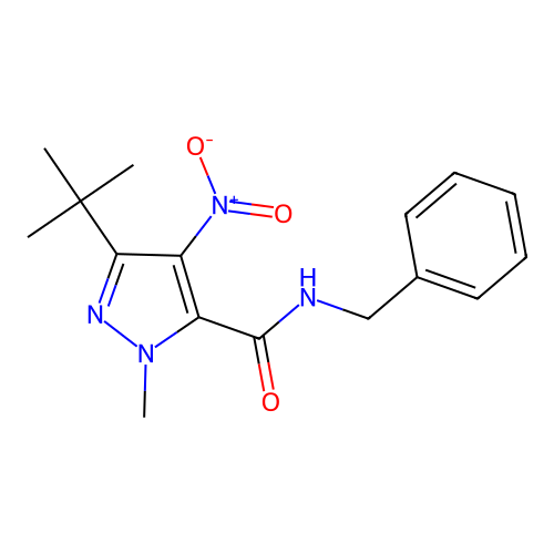N-benzyl-3-tert-butyl-1-methyl-4-nitro-1H-pyrazole-5-carboxamide structure