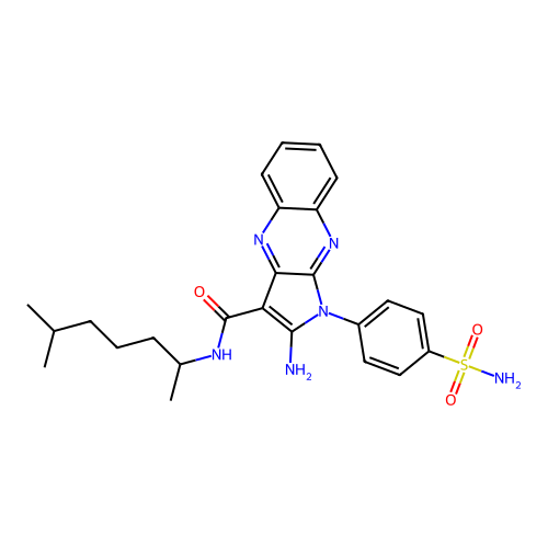 2-amino-N-(6-methylheptan-2-yl)-1-(4-sulfamoylphenyl)-1H-pyrrolo[2,3-b]quinoxaline-3-carboxamide structure