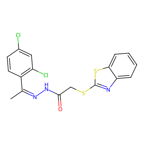 (Z)-2-(benzo[d]thiazol-2-ylthio)-N'-(1-(2,4-dichlorophenyl)ethylidene)acetohydrazide structure