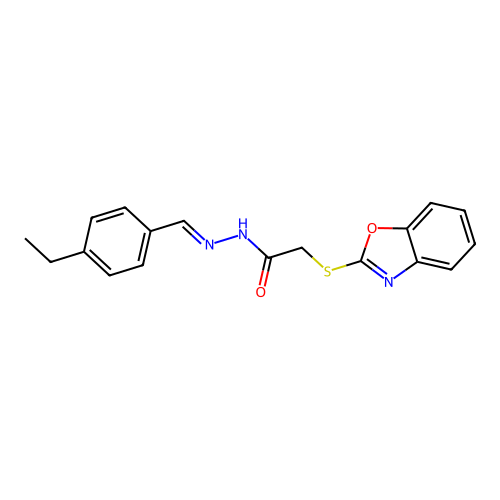 (E)-2-(benzo[d]oxazol-2-ylthio)-N'-(4-ethylbenzylidene)acetohydrazide structure
