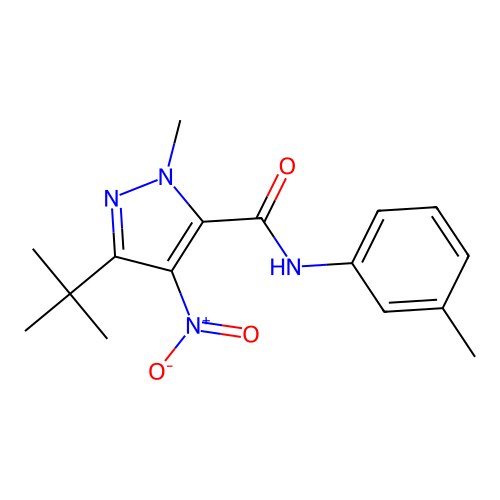 3-tert-butyl-1-methyl-N-(3-methylphenyl)-4-nitro-1H-pyrazole-5-carboxamide structure