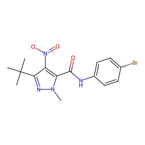 N-(4-bromophenyl)-5-tert-butyl-2-methyl-4-nitro-3-pyrazolecarboxamide structure