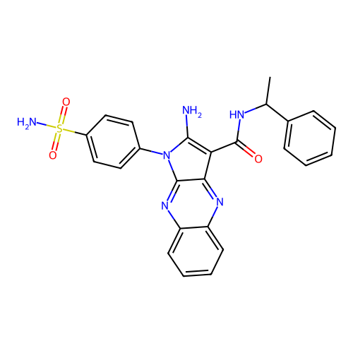 2-amino-N-(1-phenylethyl)-1-(4-sulfamoylphenyl)-1H-pyrrolo[2,3-b]quinoxaline-3-carboxamide structure