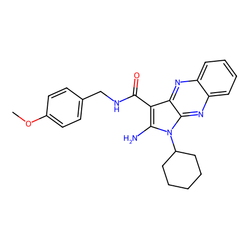 2-amino-1-cyclohexyl-N-(4-methoxybenzyl)-1H-pyrrolo[2,3-b]quinoxaline-3-carboxamide structure