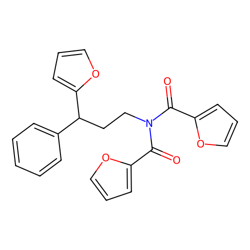 N-(furan-2-carbonyl)-N-(3-(furan-2-yl)-3-phenylpropyl)furan-2-carboxamide structure