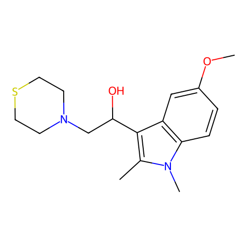 1-(5-methoxy-1,2-dimethyl-1H-indol-3-yl)-2-(thiomorpholin-4-yl)ethanol structure