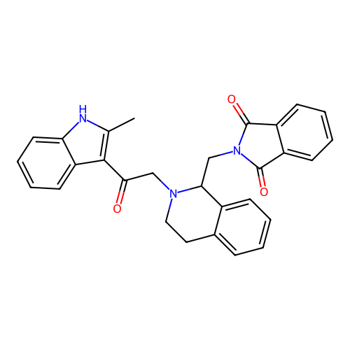 2-[[2-[2-(2-methyl-1H-indol-3-yl)-2-oxoethyl]-3,4-dihydro-1H-isoquinolin-1-yl]methyl]isoindole-1,3-dione structure