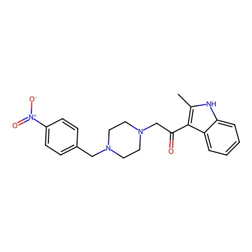 1-(2-methyl-1H-indol-3-yl)-2-(4-(4-nitrobenzyl)piperazin-1-yl)ethanone structure