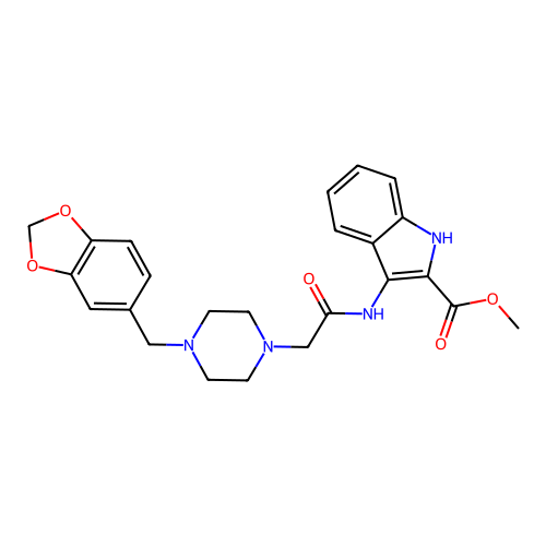 methyl 3-[[2-[4-(1,3-benzodioxol-5-ylmethyl)piperazin-1-yl]acetyl]amino]-1H-indole-2-carboxylate structure