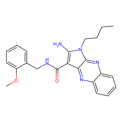 2-amino-1-butyl-N-(2-methoxybenzyl)-1H-pyrrolo[2,3-b]quinoxaline-3-carboxamide structure